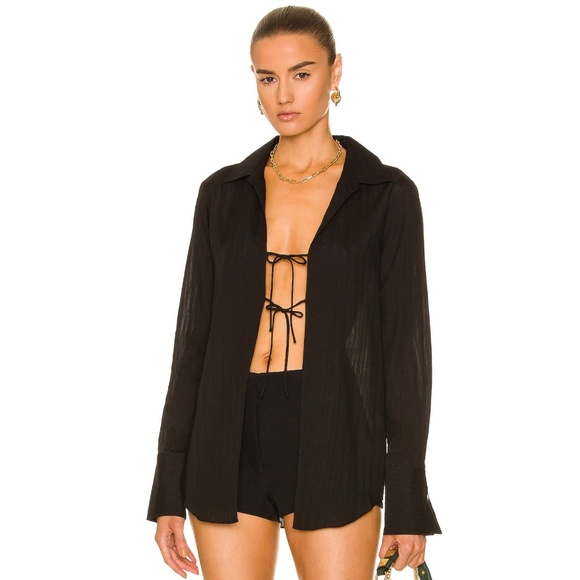 NWT FRAME Delicate Tie Front Black Top Medium - Picture 1 of 16